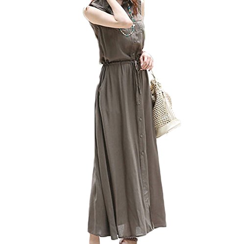 (ディーコッテ)D'Kotte レディース 春 夏 ワンピース ドレス ロング マキシ シフォン ノースリーブ シャツ 無地 neaa292