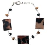 Chuvora Mother of Pearl Tiger Print Square Disc Gold and Black Crystal Bracelet with Lobster Claw Clasp 7''-8'' Fashion Jewelry for Women