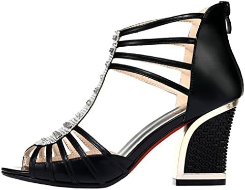 Passionow Women New Style Beautiful Cute Peep-toe Roma Evening Chunky Gladiators Sandals(8.5 B(M)US, Black)