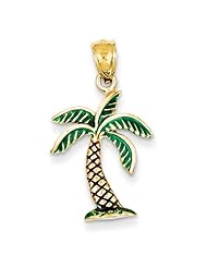 14K Yellow Gold Enamel Palm Tree Pendant