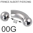 316L Surgical Steel Curved Barbell with Ball Spacial for Prince Albert Piercing, 00G, 5/8 - Sold Individually