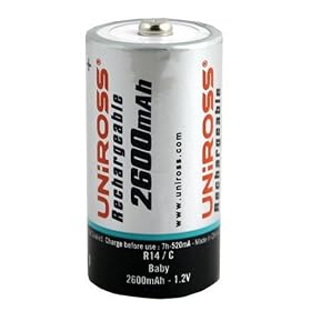 UniRoss Ni-Mh 2600 mAh C Rechargeable Batteries - 2-Pack