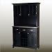 Home Styles Furniture 3 Drawer Large Black Wood Buffet with Stainless Steel Top and 2-Door Hutch