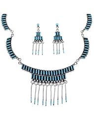 Silver Turquoise Link Necklace Earrings Southwest Jewelry Set RS51724
