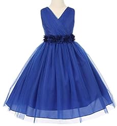 Girls V-neck Chiffon/Satin/Tulle Tea Length Crystal  Dress With a Ribbon  and a Sash 