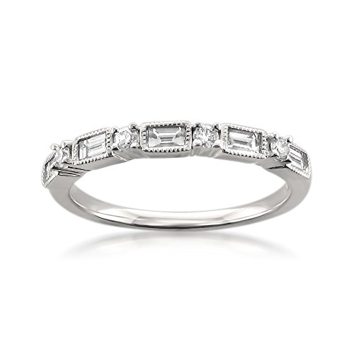 La4ve Diamonds14k White Gold Baguette & Round Diamond Milgrain Bridal Wedding Band Ring (1/2 cttw, I-J, I1-I2)