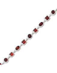Sterling Silver Garnet Bracelet - 7 Inch