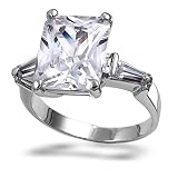 Bling Jewelry Emerald Cut Classic CZ Engagement Ring with Baguette Side stones