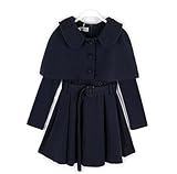 Candykids　ワンピース フォーマル 冠婚葬祭 肩当て ボレロ ホイッスル キッズ ガールズ 子供用 女の子 (130cm, ネイビー)