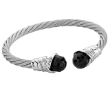 Italgems Diamond and Onyx Bangle in Stainless Steel and Sterling Silver