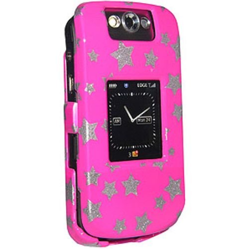 Amzer Snap On Crystal Hard Case for BlackBerry Pearl Flip 8220, 8230 (Stars Pink )