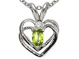 0.27 cts Genuine Peridot and Diamond Heart Pendant - 14kt White or Yellow Gold