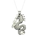 Stainless Steel Dragon Pendant with CZ - 4cm Long - 18 Inch Sterling Silver Chain - Gift Boxed (P2)
