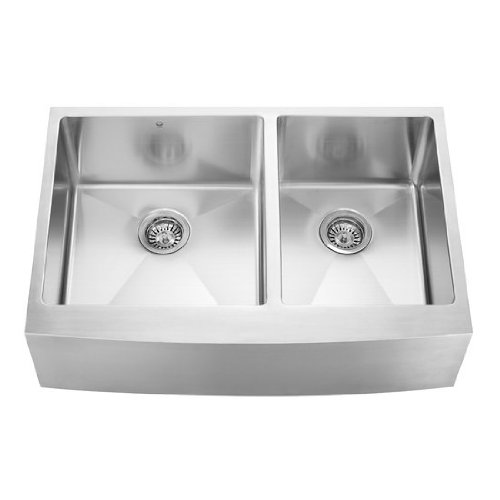 Vigo Industries VGR3320BL Stainless Steel Farmhouse Style Double Bowl Kitchen Sink, Steel