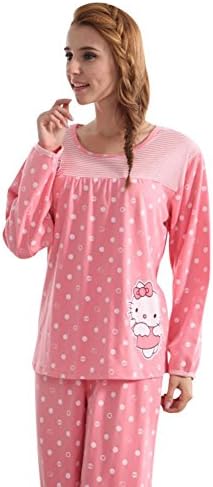 Hapajas Cotton Cute Pajamas for Women Long Sleeve Sleepwear Set Medium Pink