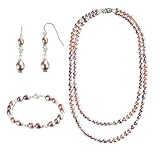 Lavender Double Strand Silver Twist Cultured Pearl Necklace Bracelet Earrings Set