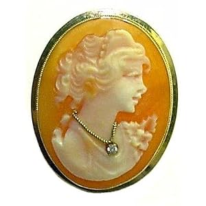 Master Carved Carnelian Conch Shell Cameo 14k Gold with Diamond Necklace by
