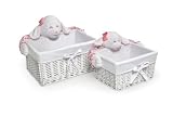 Badger Basket Company Nursery Basket Set with Smile Plush Animal in White