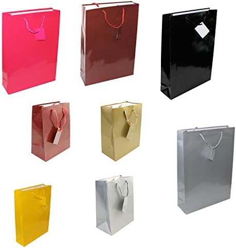 Pack of 8 Gift Bags in Assorted Glossy Colors, Small and Jumbo Sizes