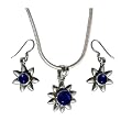 Womens Jewelry Ring And Pendant Sets Sterling Silver With Lapiz Gemstones 18 Grams