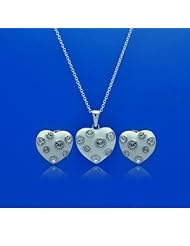 Nickel Free Sterling Silver Pendant & Earring Sets Clear CZ White Enamel Heart Set