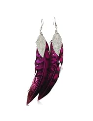 Dangle Feather Earrings Leaf Accent