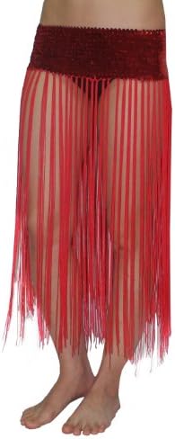 Womens Sexy Exotic Belly Dance Sequins Stretch Belt Skirt with Fringe One Size Red
