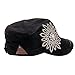Womens Olive & Pique Military Style Cap with Large Iridescent Rhinestone Flower