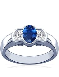 Platinum Oval Cut Blue Sapphire Three Stone Ring