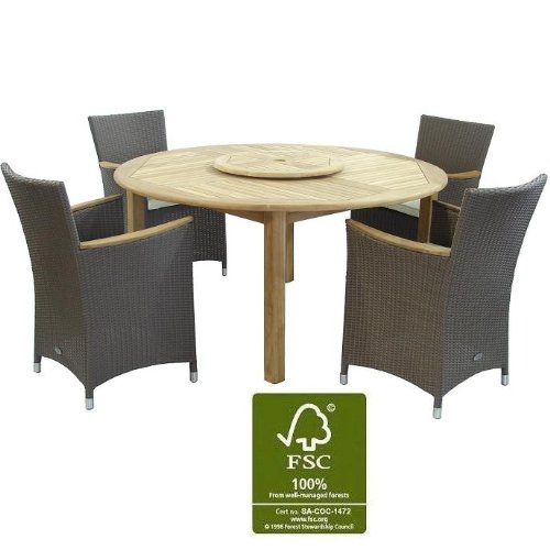 FSC Teak Daryl Brown Wicker Garden Furniture Round Set – FREE DELIVERY