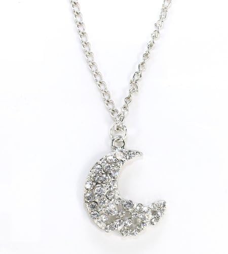 Beautiful Ice Crystal Crescent Moon Charm Pendant Necklace - 1 INCH PENDANT