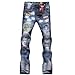 Fashion Mens Jeans Torn Jeans Patched Holey Washed Words Straight Leg Fitted LS