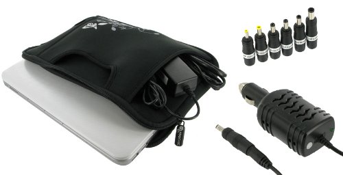 rooCASE 2n1 ASUS Eee PC Seashell 1008HA-MU17-WT 10.1-Inch White Netbook Neoprene Sleeve Case with DC 12v Car Charger - Spring Butterfly - Black