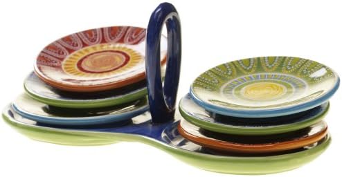 Certified International Tapas 7-Piece Canape/Dip Set with Ceramic Stand and Plates