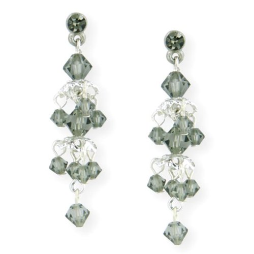 Sparkle Silver Tone Black Diamond Color Cluster Drop Earrings