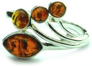 SilverAmber Lovely Baltic Amber & 925 Sterling Silver Designer Ring M468-O, US Size-7.5