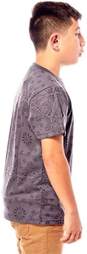 Boys Kids Childrens Bandana Sublimation Tees Tops T-Shirts BTS-1508 (12, Charcoal)