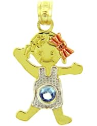 Baby Girl CZ Light Blue Stone 14K Tri-Color Charm
