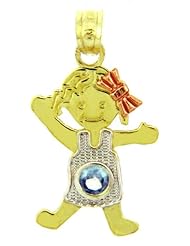 Baby Girl CZ Light Blue Stone 10K Tri-Color Charm