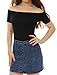 Allegra K Women's Off Shoulder Top Short Sleeve Halloween Solid Basic Slim Fit Tees X-Large Black