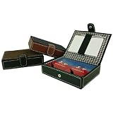 Navy Blue Baekgaard Playing Card Case For Travel: Leather & Plaid:2 decks, pen, pad