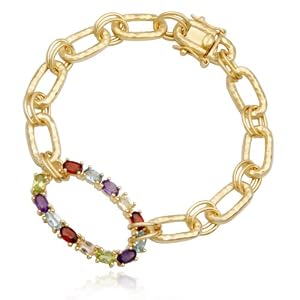 18k Yellow Gold Plated Sterling Silver Multi-Gemstone Oval Loop Bracelet, 7.25 by