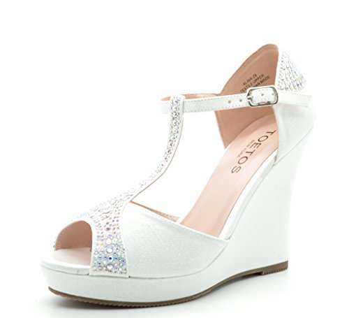 TOETOS ALINA-29 Women's Elegant Classic Rhinestones Embelishment Adjustable Strap Open Toe Wedge Heel Platform Pumps Shoes New