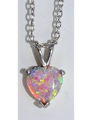 BEAUTIFUL PINK OPAL HEART PENDANT WHITE GOLD QUALITY