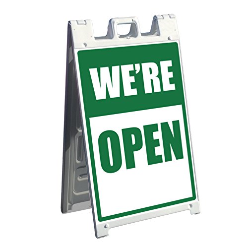 Two A-Frame Signicade Adhesive Replacement Graphics - Display on Front and Back -46. We're Open Sign - Vinyl inserts are 24 by 36 inch each - Outdoor Sidewalk Signage
