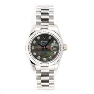 Rolex Ladys President New Style Heavy Band 18k White Gold Model 179179 Fluted Bezel Dark Mother Of Pearl Diamond Dial
