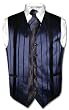 Men's Dress Vest & NeckTie Navy Blue Woven Stripe Design Set for Suit or Tuxedo