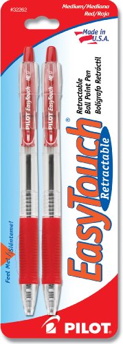 Pilot EasyTouch Retractable Ballpoint Pen, Medium Point, 2-Pack, Red Ink (32262)
