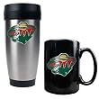 Minnesota Wild NHL Stainless Steel Travel Tumbler & Black Ceramic Mug Set - Primary Logo by Great American Products
