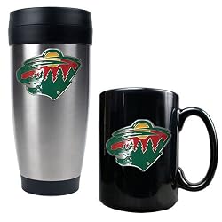 Minnesota Wild NHL Stainless Steel Travel Tumbler & Black Ceramic Mug Set - Primary Logo by Great American Products